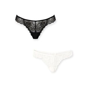 new Free Press ✬ 2PC Stretch Lace Thong Panties ✬ Black Ivory ✬ M XL ✬ Nordstrom